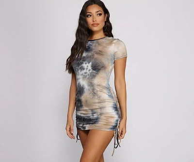 Tie Dye Ruched Knit Mini Dress