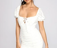 Too Chic Ruffled Eyelet Mini Dress