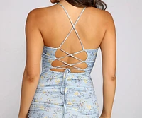 Sprung On You Floral Lace-Up Mini Dress