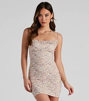 Lotus Floral Mesh Bodycon Dress