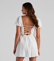 Sunday Girl Eyelet Lace-Up Skater Dress