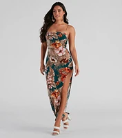 Tropical Flower Lattice Back Dress