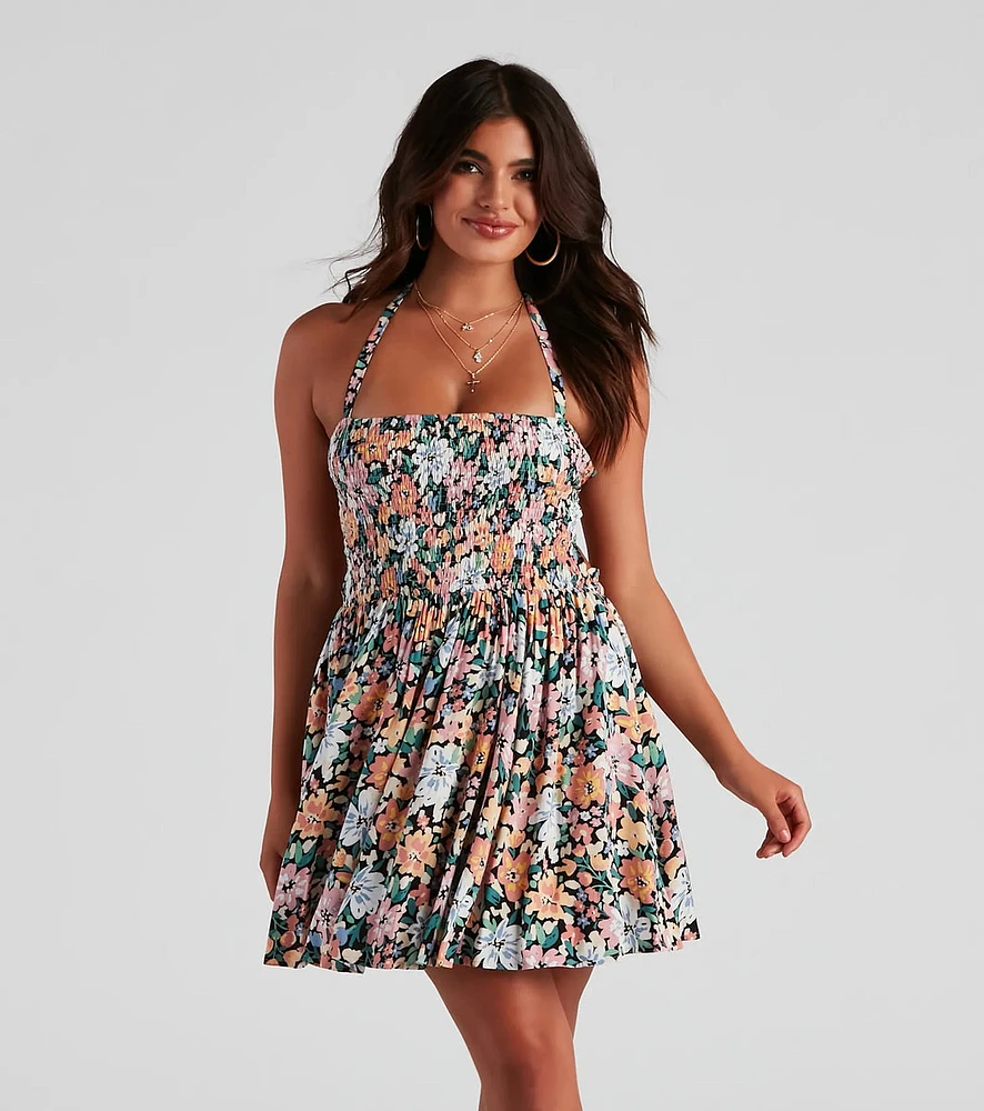 Floral Feels Halter Skater Dress