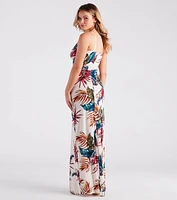 Vacation Awaits Tropical Print Cutout Maxi Dress