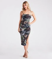 Gorgeous Getaway Tropical Print Midi Dress