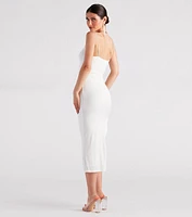 Favorite Pick Ruched Slit Midi Dress