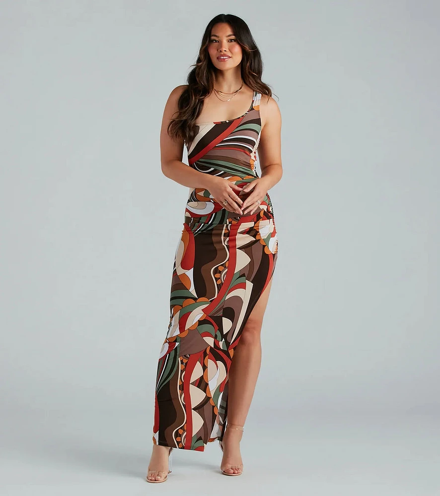 Artsy Dreamer One Shoulder Abstract Maxi Dress