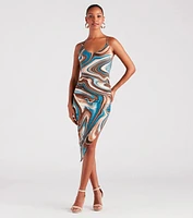 Swirls Of Attraction Strappy Marble Print Midi Dress