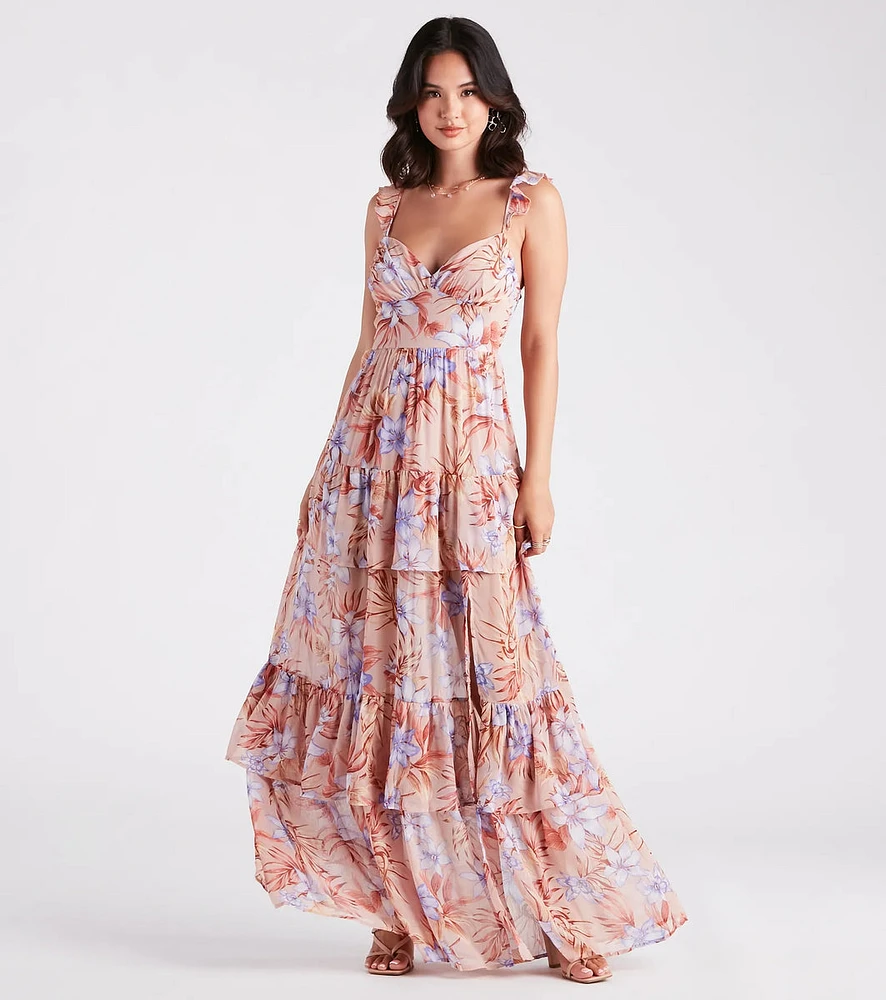 Enchanting Entrance Chiffon Floral Maxi Dress