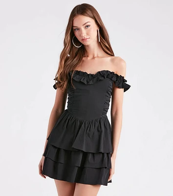 So Lovely Off-The-Shoulder Ruffled Skater Dress