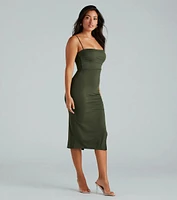 Make It Cute Sleeveless Ruched Slit Midi Dress