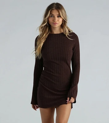 Casual Chills Long Sleeve Slit Mini Dress