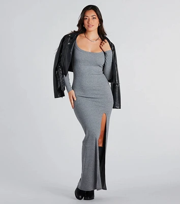 Elevated Vibes Ribbed Knit High Slit Maxi Dress