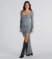 Elevated Vibes Ribbed Knit High Slit Maxi Dress