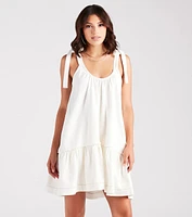 Coastal Vacay Tie-Shoulder Ruffled Short Dress