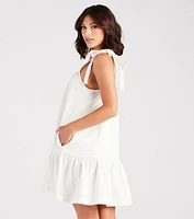 Coastal Vacay Tie-Shoulder Ruffled Short Dress