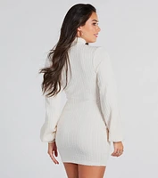 Winter Beauty Cable Knit Mock Neck Mini Dress