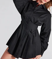 Find Your Style Button Down Pleated Mini Dress