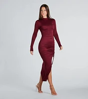 The Lineup Mock Neck High Slit Midi Dress