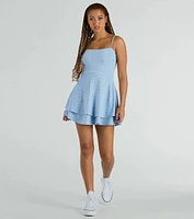 Pretty Vibes Eyelet Knit Layered Skater Dress