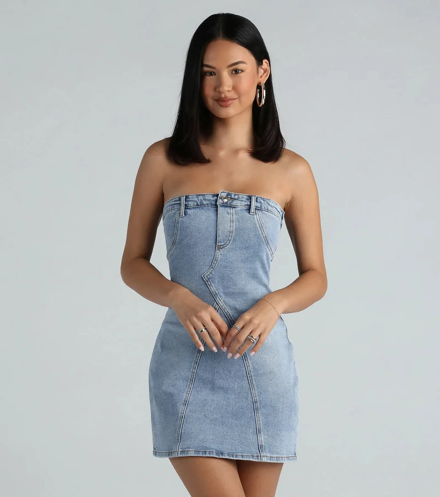 The 90s Are Calling Denim Strapless Mini Dress