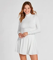 Winter Chic Mock Neck Long Sleeve Skater Dress