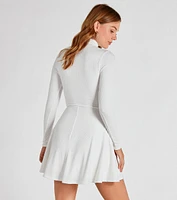 Winter Chic Mock Neck Long Sleeve Skater Dress