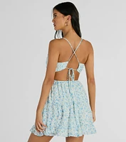 Sweeten Up Strappy Back Floral Chiffon Skater Dress