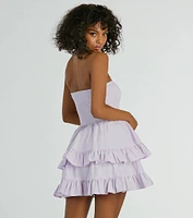 Sunny Day Gal Strapless Ruffled Skater Dress