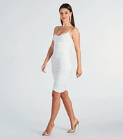 My Main Chic V-Neck Ruched Midi Dress