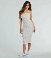 Sweetest Allure Strapless Floral Eyelet Knit Midi Dress