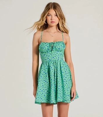 Think About Me Lace-Up Floral Skater Dress