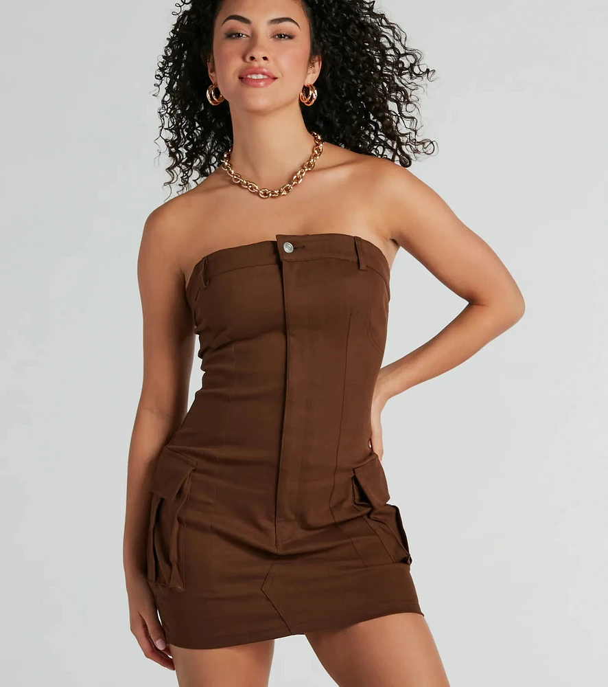 Sensational City Girl Strapless Cargo Mini Dress