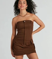 Sensational City Girl Strapless Cargo Mini Dress