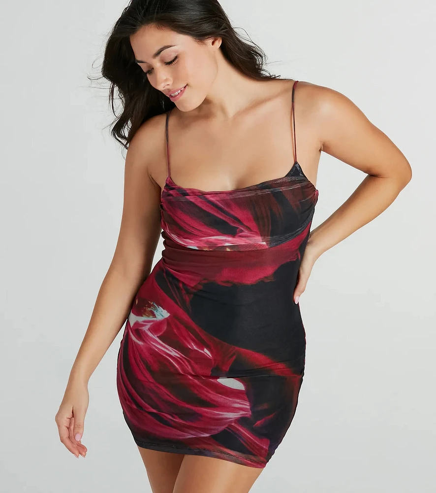 So Fab Marble Print Mesh Mini Dress