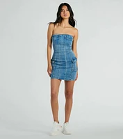 Trendy Girl Next Door Strapless Denim Mini Dress