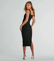 Compliment Me High Slit Knit Midi Dress