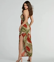 Vacay Vibes High Slit Tropical Knit Maxi Dress