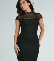 Sheer Exellence Mock Neck Bodycon Mesh Midi Dress