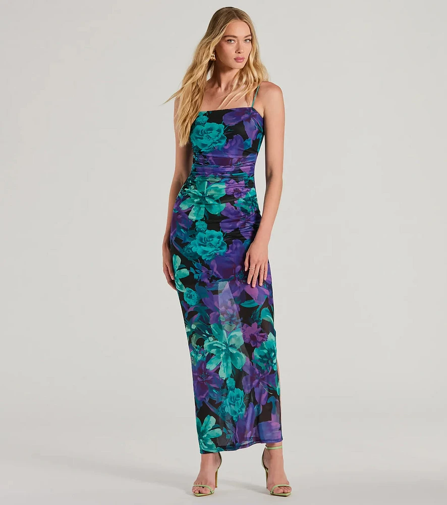 Vacay Mode Tropical Floral Mesh Maxi Dress