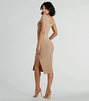 Perfect And Stylish Scoop Neck Ribbed Knit Midi Dress