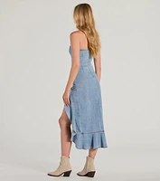 Admiring Style Strapless Ruffle High Low Denim Dress