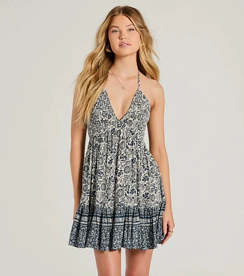 Sway With Me Halter V-Neck Paisley Skater Dress