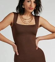 Smooth Silhouette Square Neck Tank Midi Dress