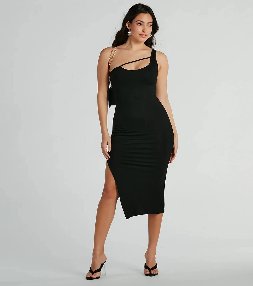 Casual Yet Classy One-Shoulder Ribbed Knit Midi Dress