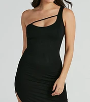 Casual Yet Classy One-Shoulder Ribbed Knit Midi Dress