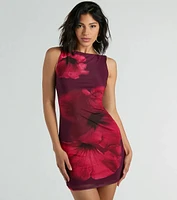 Blooming Bouquet Sleeveless Floral Mesh Mini Dress