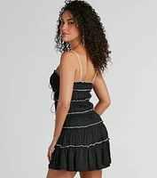 Adorably Chic Bow-Detailed Ruffled Mesh Mini Dress