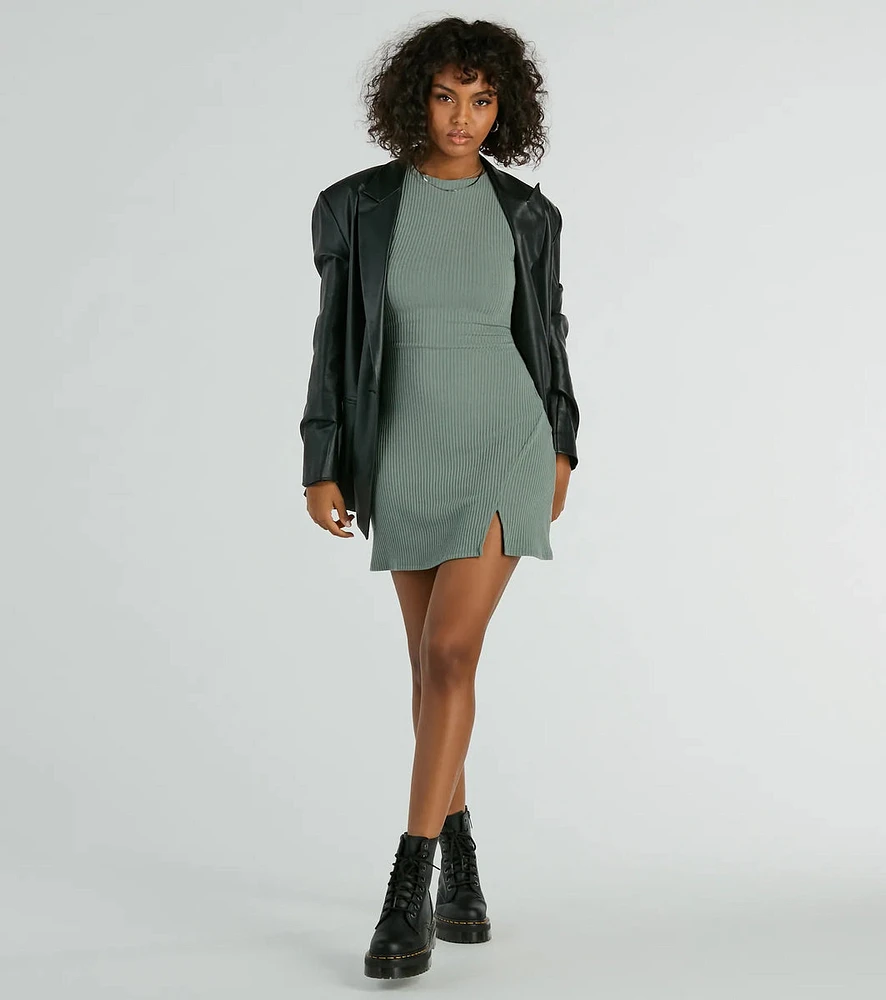 Note To Self Ribbed Knit A-Line Mini Dress