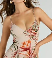 Currently Paradise V-Neck Tropical Midi Dress